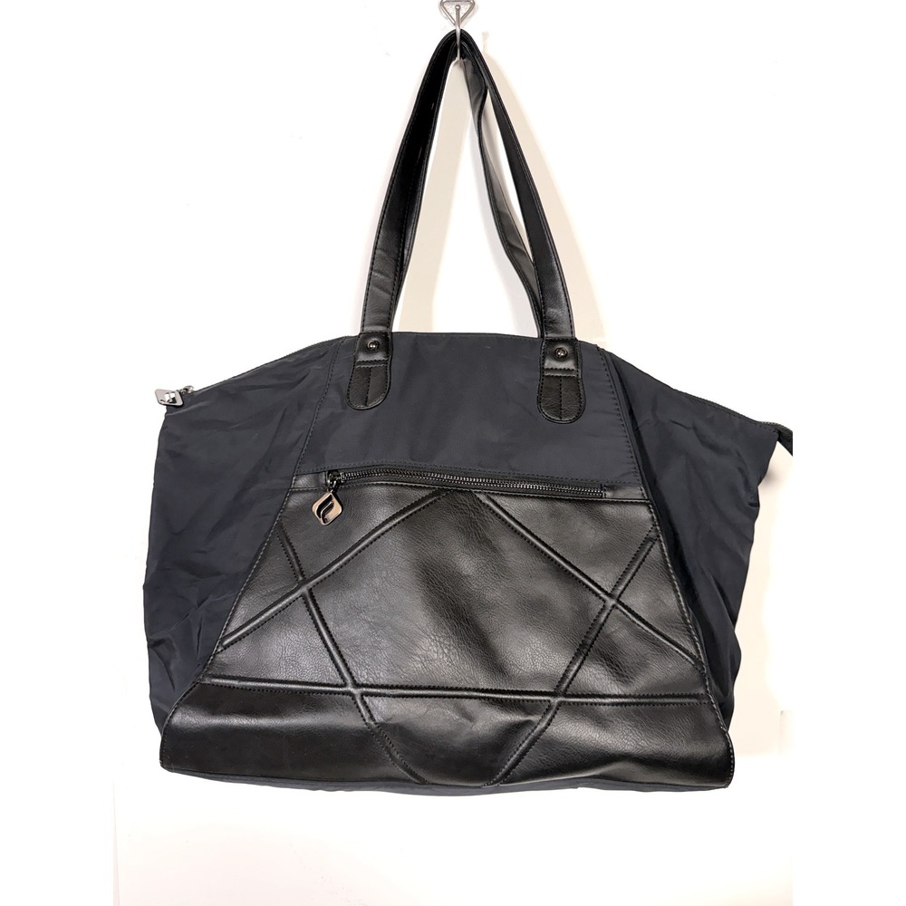 Fabletics‎ Pivot Tote Navy/Black Nylon Faux Leather Tote Bag